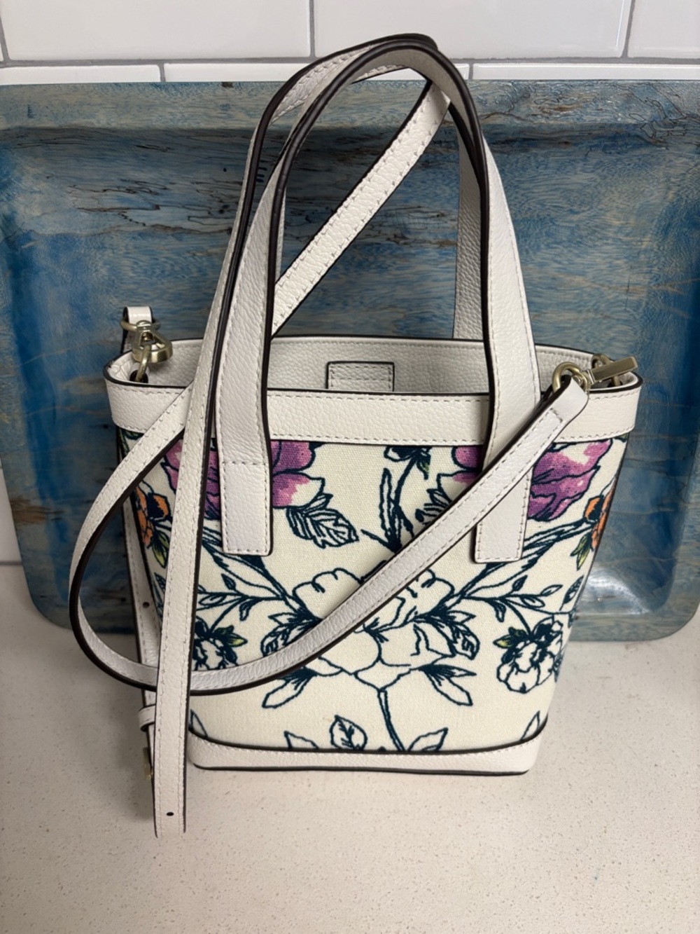 J. Jill Cream Floral Tote with Pink and Orange Accents